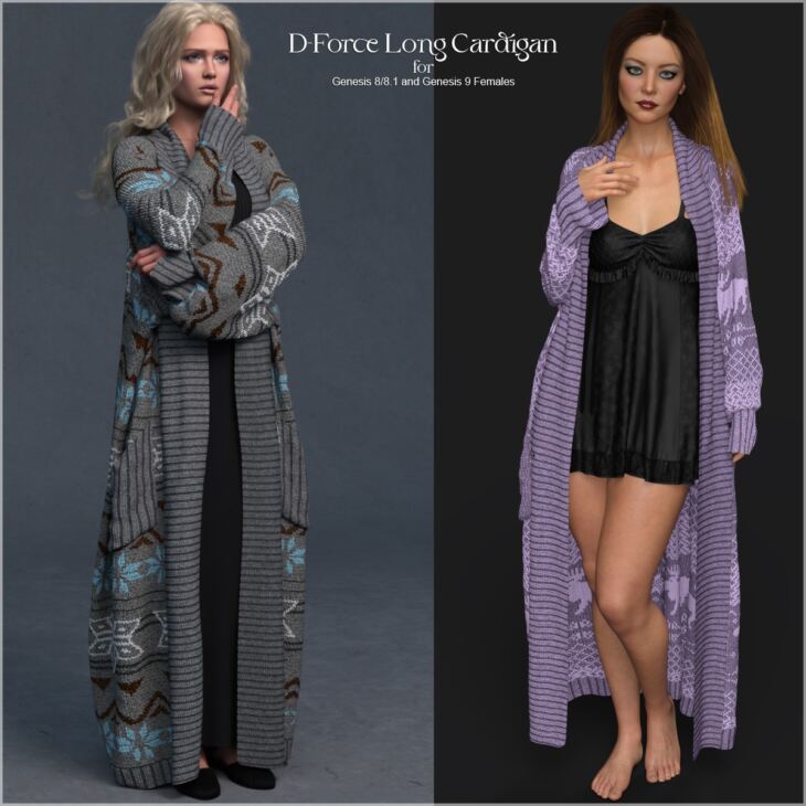 D-Force Long Cardigan for Genesis 8 and 9 Females_DAZ3DDL