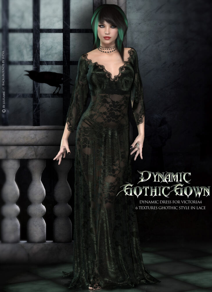 Dynamic Gothic Gown V4_DAZ3D下载站