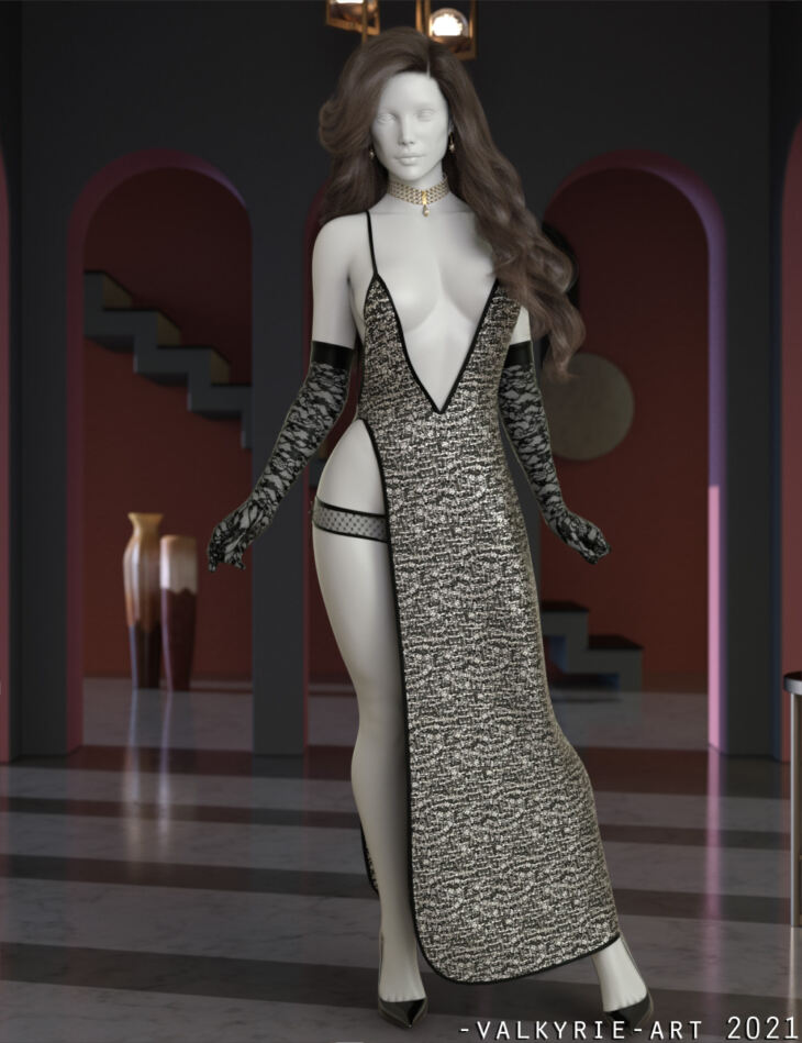 InStyle – dForce Catalina Long Slit Dress for Genesis 8 Females_DAZ3D下载站