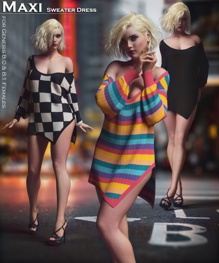 Maxi Sweater Dress for G8/8.1 Females_DAZ3D下载站