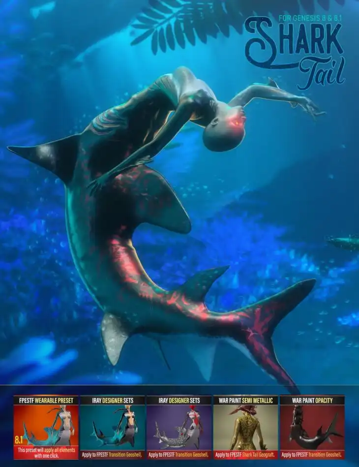 Shark Tail for Genesis 8 and 8.1 Female_DAZ3D下载站