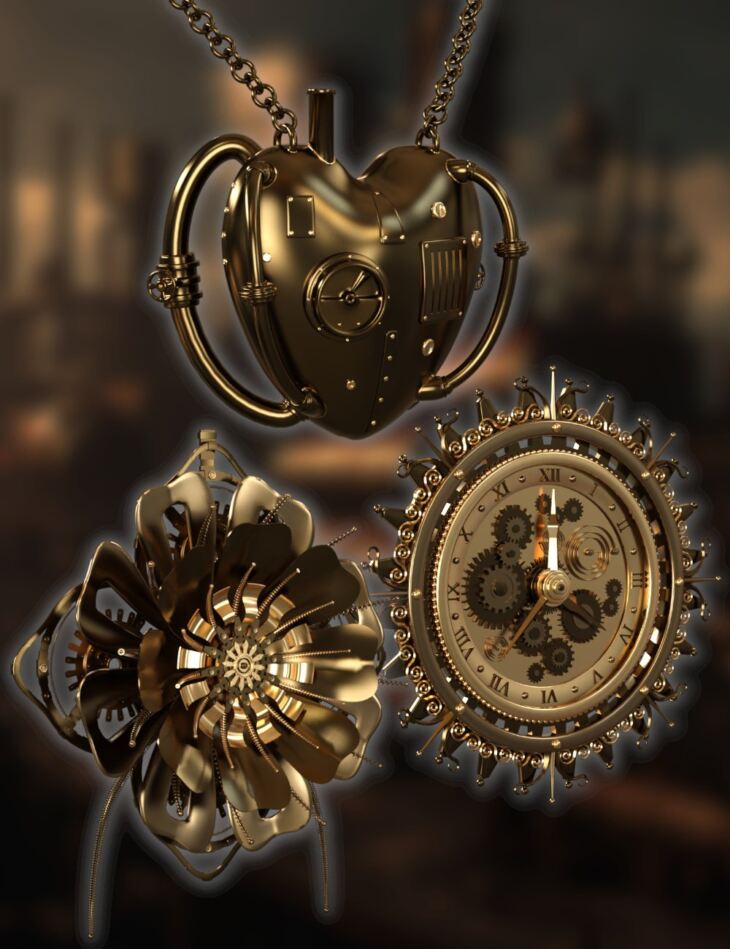 Steampunk Pendant, Brooch and Earrings for G9_DAZ3DDL