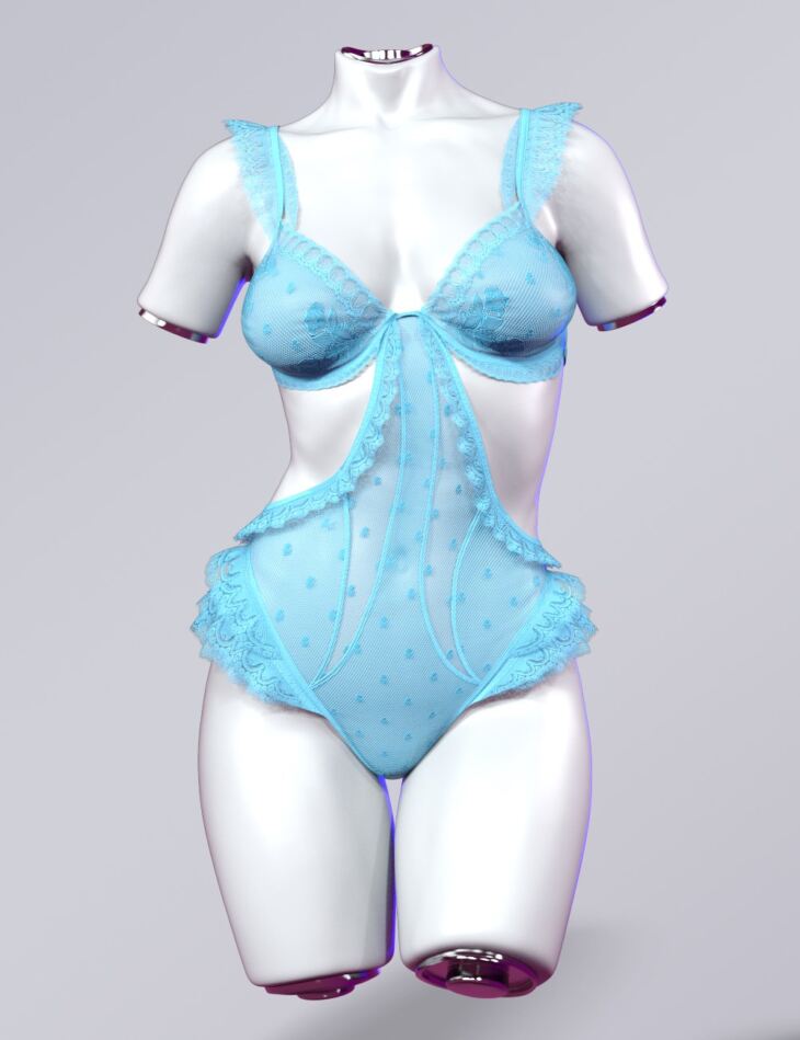 X Fashion Lace Frill Trims Bodysuit for Genesis 9_DAZ3D下载站