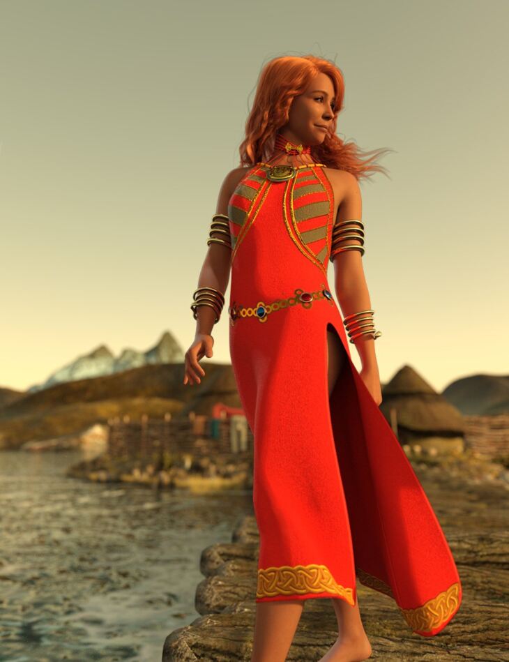 dForce Celtic Style Dress Outfit for Genesis 9_DAZ3D下载站