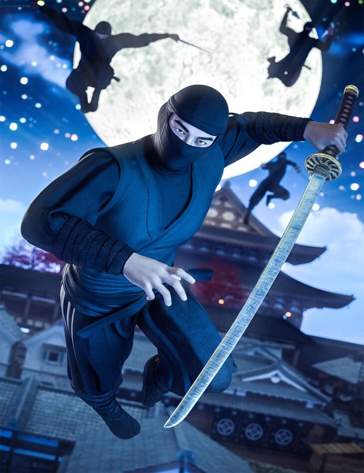 dForce Shadow Strike Ninja Outfit for Genesis 9, 8 and 8.1_DAZ3D下载站