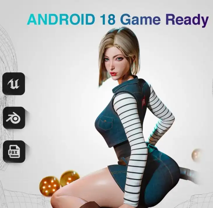 Android 18 DBZ – Game Ready 3D model – UE4- low-poly 3d model_DAZ3D下载站
