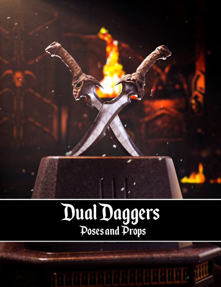 BW Dual Dagger Props and Poses for Genesis 8 and 8.1_DAZ3D下载站