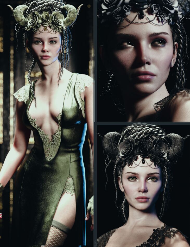 CB Lores HD Character, dForce Clothing and Headdress Bundle for Genesis 9_DAZ3DDL