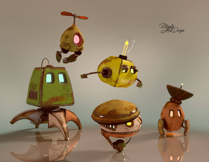 Cute Flying Robot and Friends_DAZ3D下载站