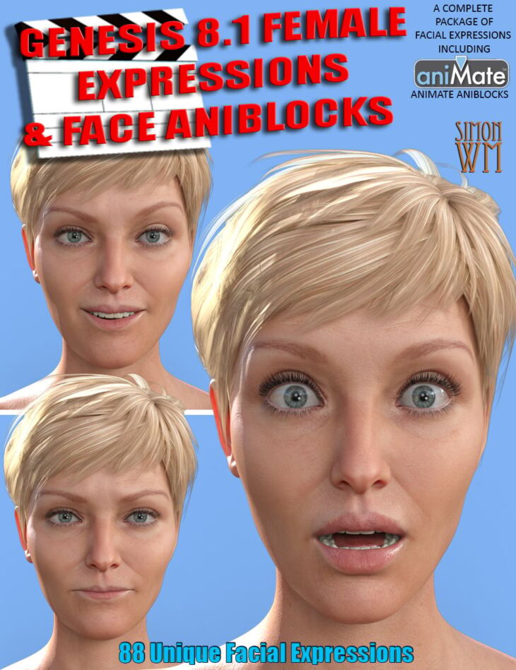 Expressions and Face aniBlocks for Genesis 8.1 Females_DAZ3D下载站