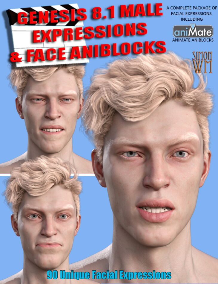 Expressions and Face aniBlocks for Genesis 8.1 Males_DAZ3D下载站