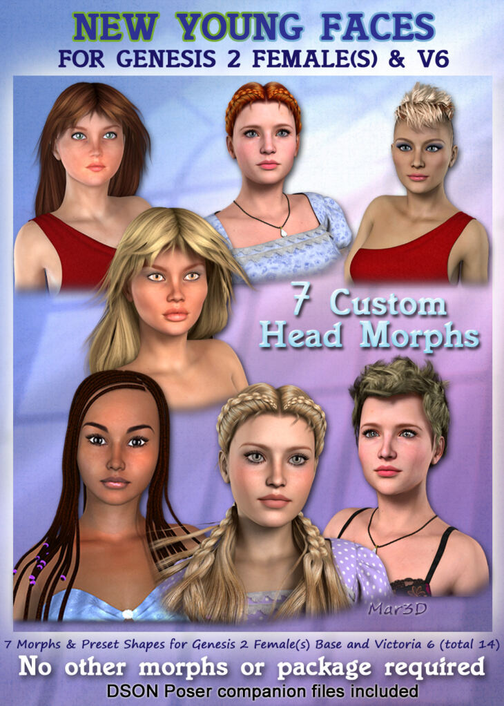 New Young Faces for G2F & V6 Custom Head Morphs_DAZ3DDL