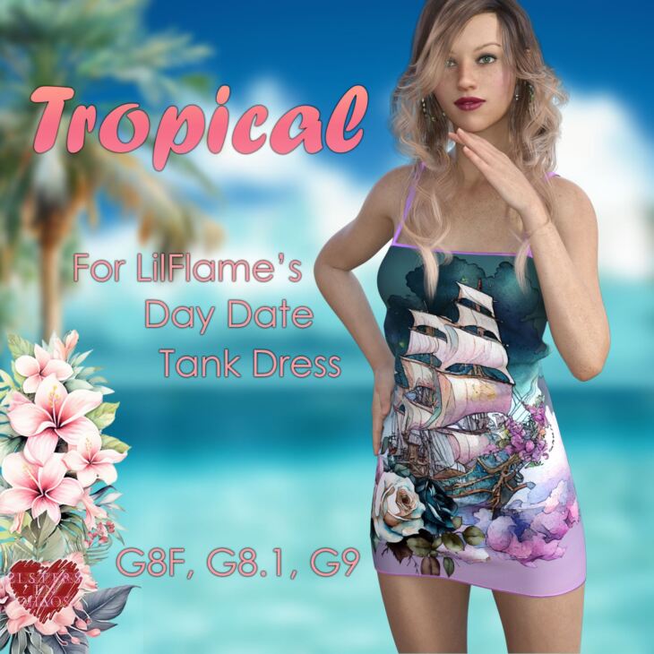 SIC Tropical for the Day Date Tank Dress for G8xF and G9_DAZ3D下载站
