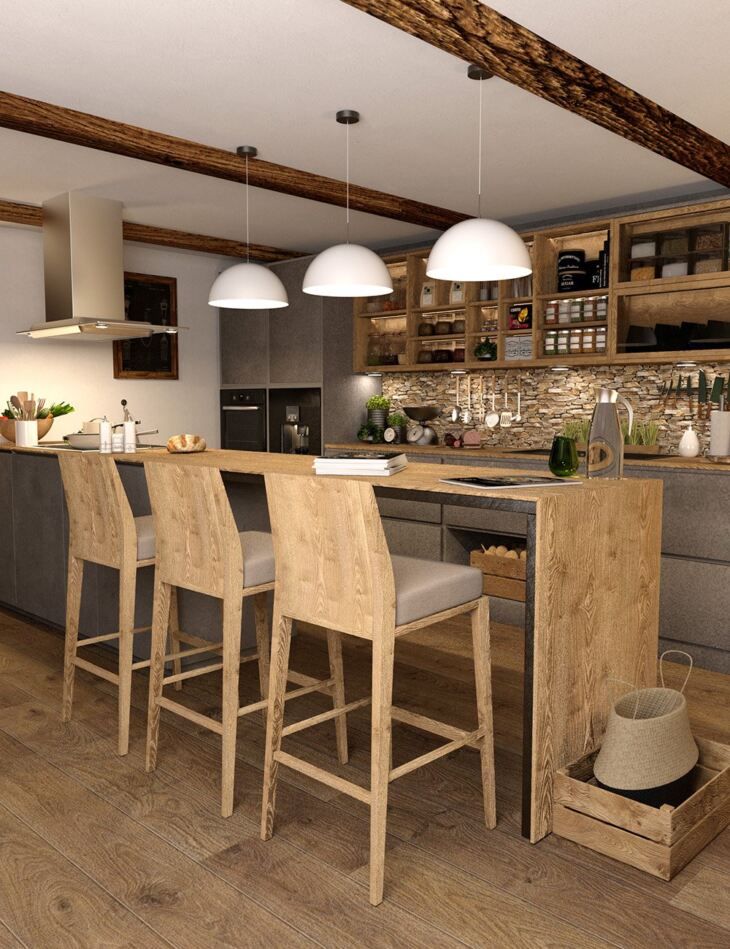 Scandinavian Style A-Frame House Add-on: Kitchen and Dining Room_DAZ3D下载站