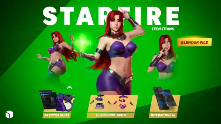 Starfire Dc – 3D Blender Model Low-poly 3D model_DAZ3D下载站