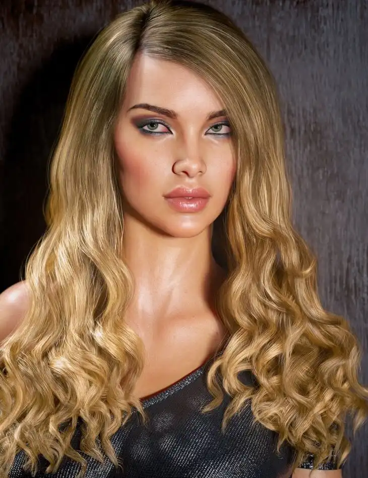 dForce Classic Wavy Side Bangs Hair for Genesis 9, 8 and 8.1 Female_DAZ3D下载站
