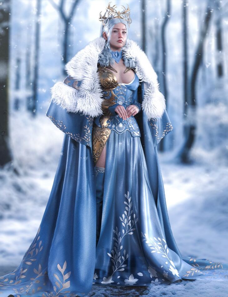 dForce Snowflake Queen Outfit for Genesis 9_DAZ3D下载站