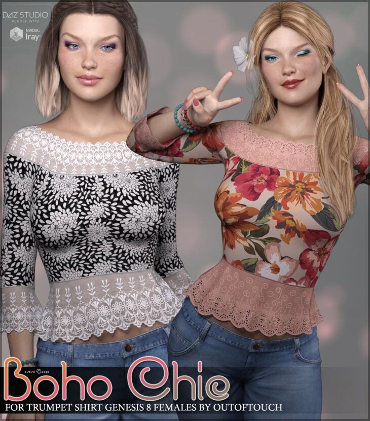 Boho Chic for Trumpet Shirt Genesis 8 Females_DAZ3D下载站