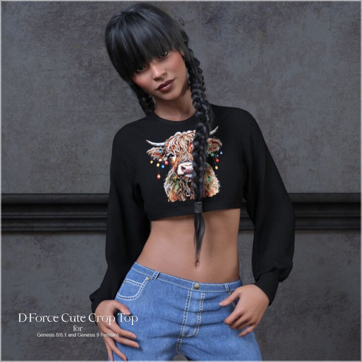 D-Force Cute Crop Top for Genesis 8 and 9 Females_DAZ3D下载站