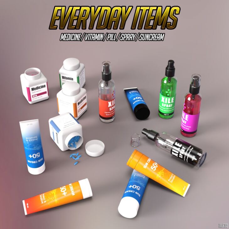 Everyday Items – Tube, Spray, Pills_DAZ3D下载站