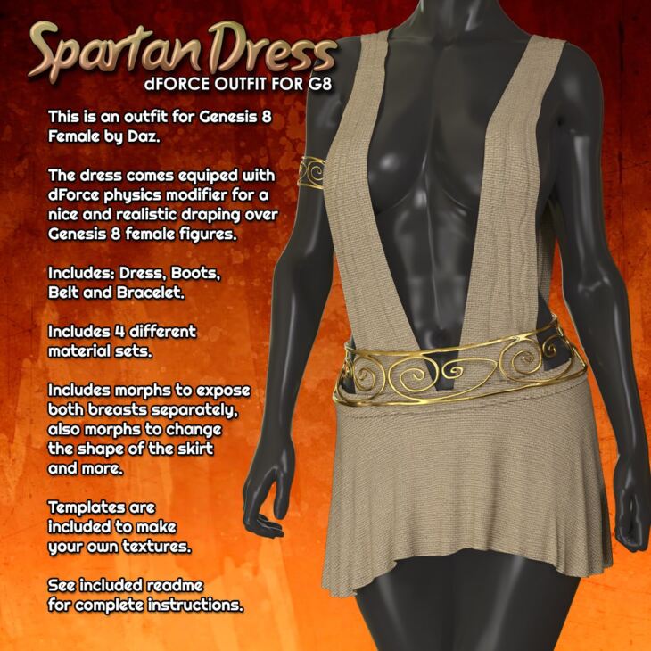 Exnem dForce Spartan Dress for Genesis 8 Female_DAZ3DDL