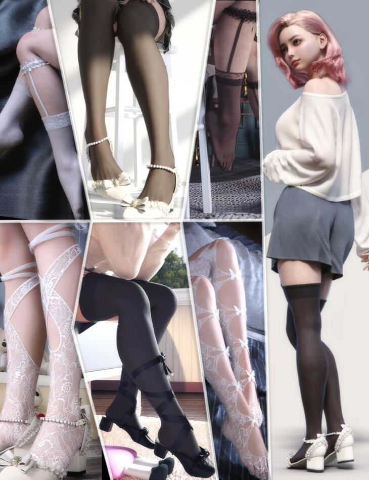 KuJ Kawaii Fashion Socks and Shoes Collection 3 for Genesis 9_DAZ3DDL