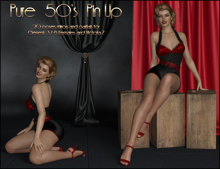 Pure 50’s Pinup – Poses for Genesis 3 and 8 Females_DAZ3D下载站