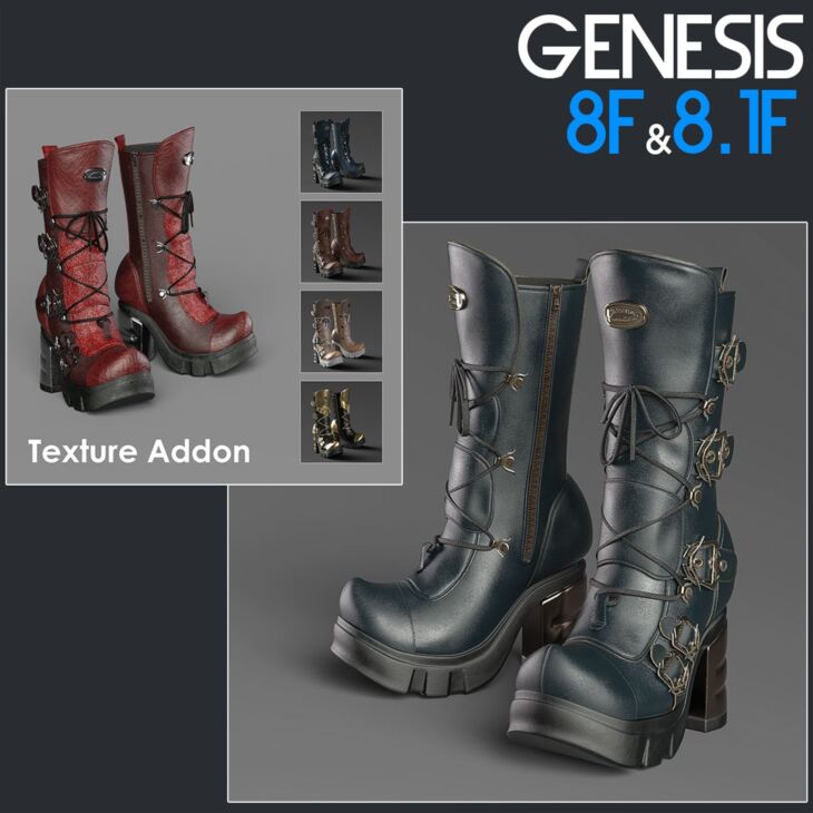 Slide3D Sinister Boots for G8F, G8.1F and Texture Addon_DAZ3D下载站