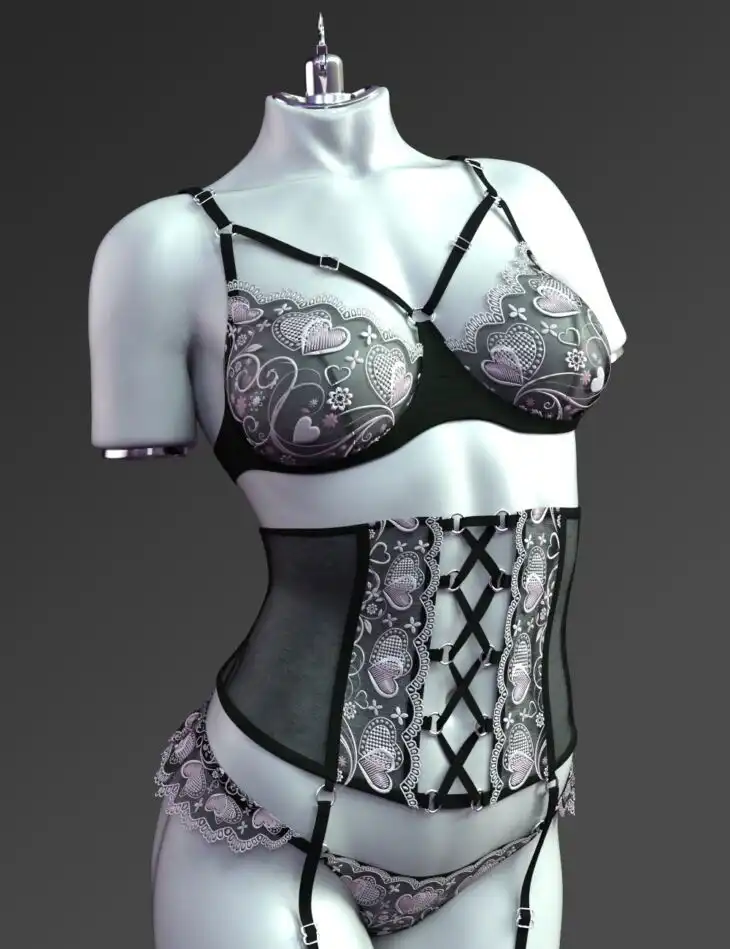 X-Fashion Romantic Flower Lingerie Set for Genesis 9_DAZ3DDL