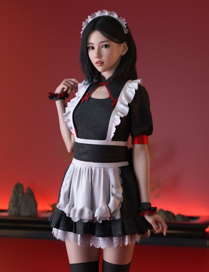 dForce MKTG Tea Maid Outfit for Genesis 8.1 and 9_DAZ3DDL