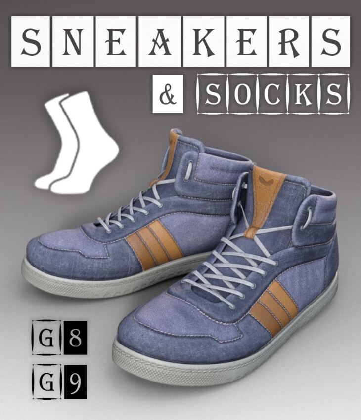 Classic Sneakers with Socks for G8M, G8F and G9_DAZ3D下载站
