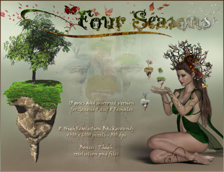 Four Seasons – Backgrounds and Poses for Genesis 3 and 8 Females_DAZ3DDL