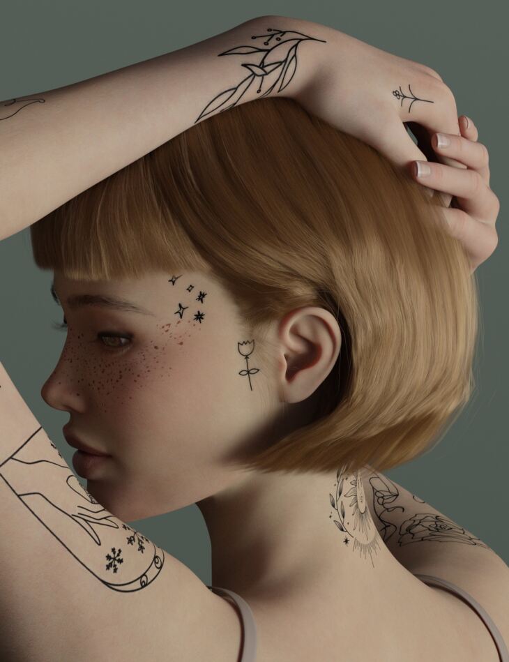 Minimal Ink LIE Tattoos for Genesis 9_DAZ3D下载站
