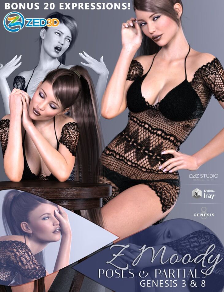Z Moody Poses and Partials for Genesis 3 and 8 Female_DAZ3D下载站
