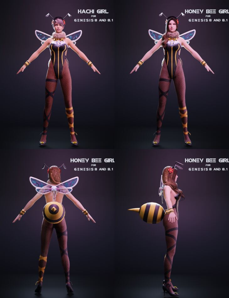 Honey Bee Girl & Hachi Girl For Genesis 8 And 8.1 Female_DAZ3DDL