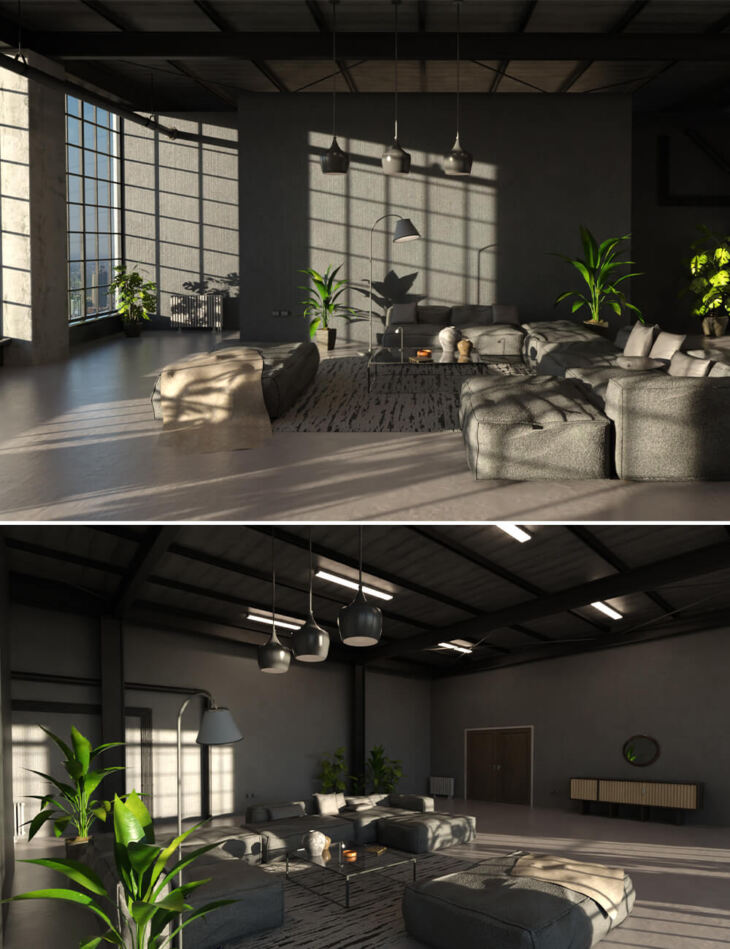 Loft Style Living Room_DAZ3D下载站