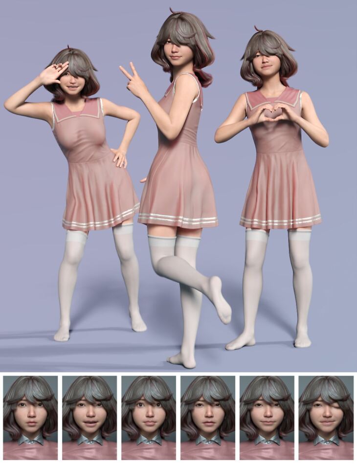QX Cutie Poses and Expressions for Hanako 9_DAZ3D下载站