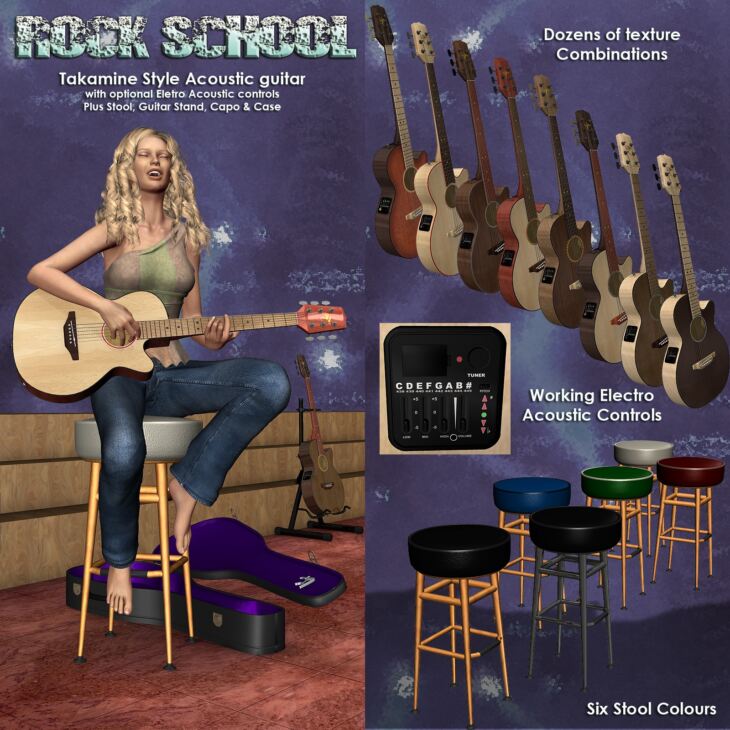 Rock School Electro Acoustic Guitar_DAZ3D下载站