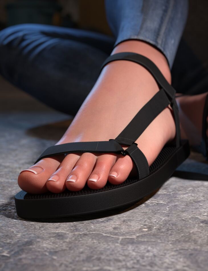 Tracy Flat Sandals For Genesis 9 and 8 Female_DAZ3D下载站