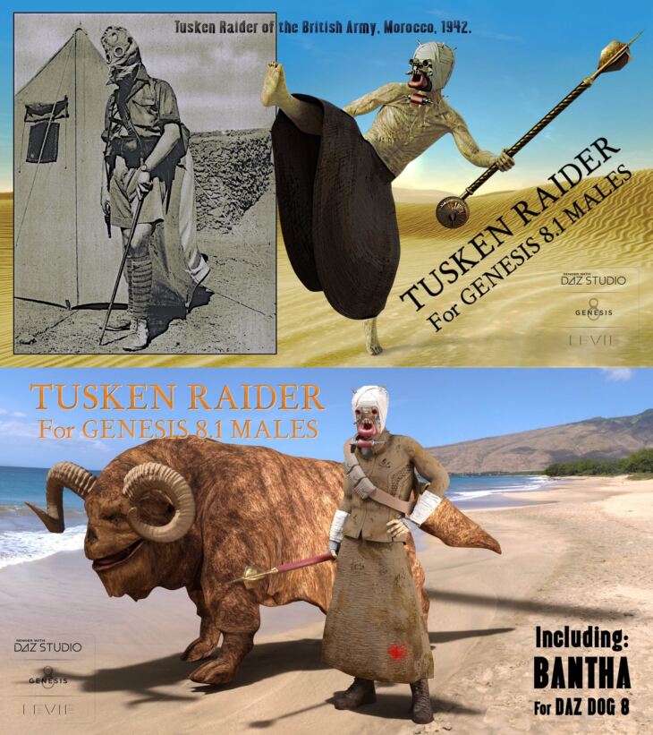 Tusken Raider For Genesis 8.1 Male + Bantha For Daz Dog 8_DAZ3D下载站