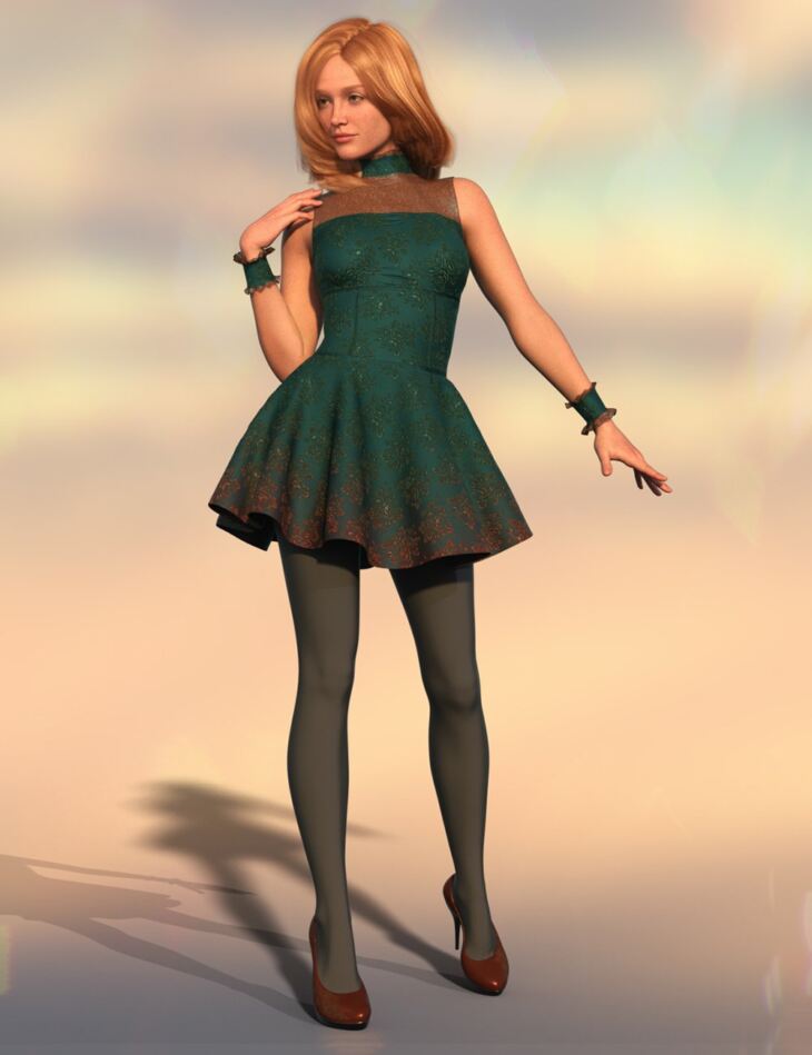 ZK dForce Lina Flared Dress Outfit for Genesis 9_DAZ3DDL