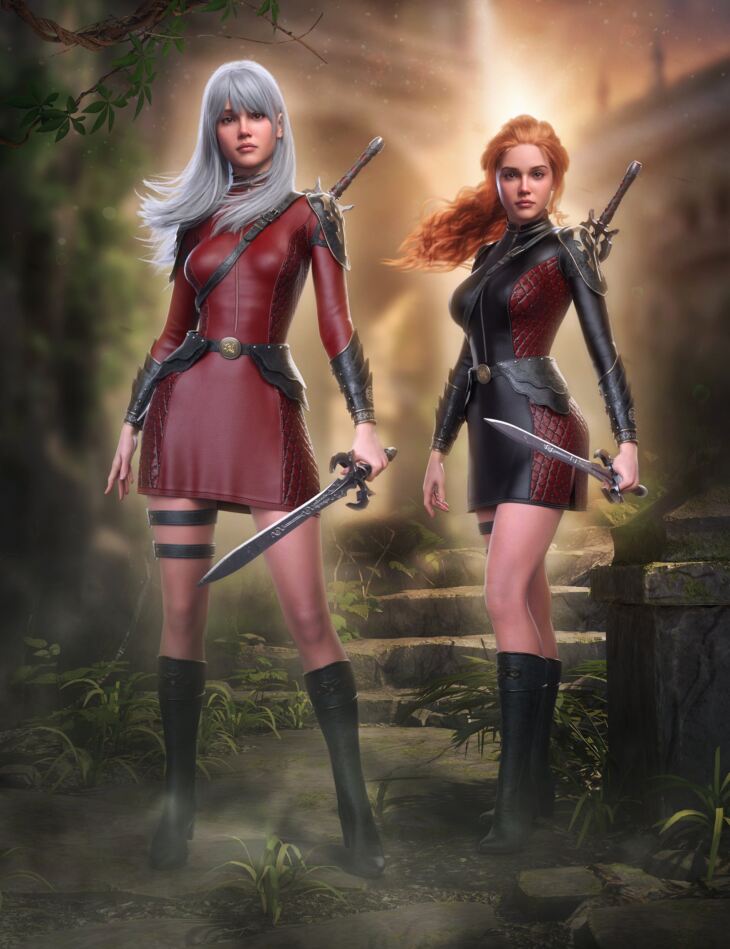 dForce Demon Huntress Outfit for Genesis 9, 8.1 and 8 Female_DAZ3D下载站