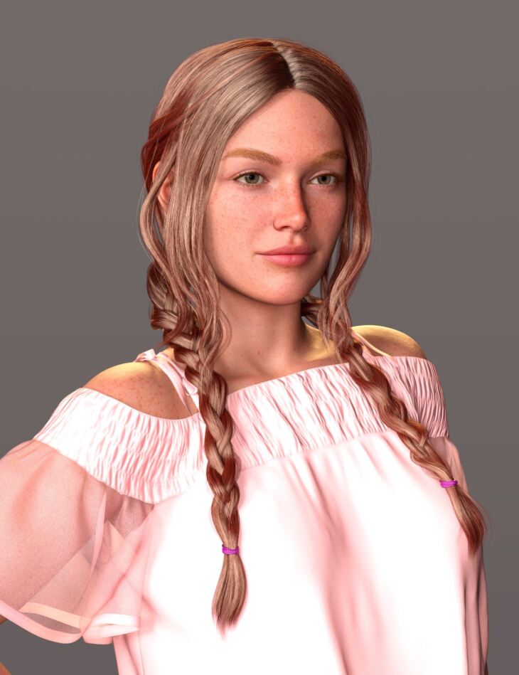 Cowgirl Braids and Accessories for Genesis 9 Feminine_DAZ3D下载站