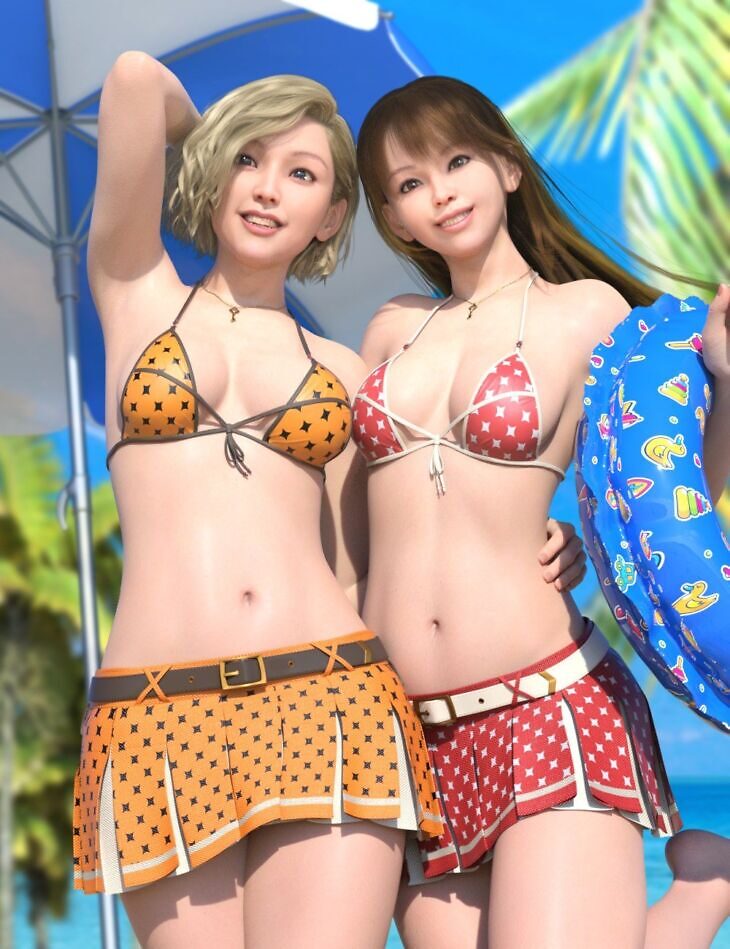 SVM’s Sunshine Bikini and dForce Pleats Swim Skirt for Genesis 9, 8.1, and 8_DAZ3DDL
