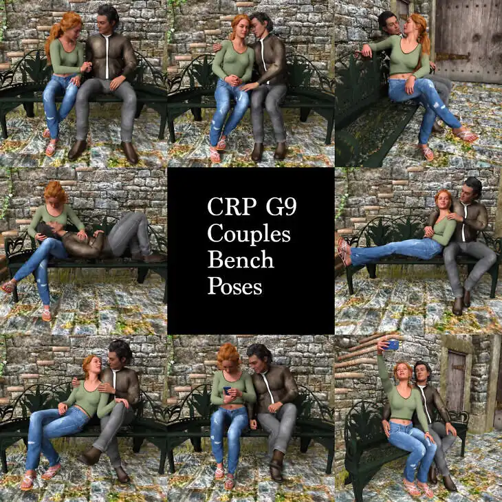 Couples Bench Poses 1-8 for G9 + Props_DAZ3D下载站