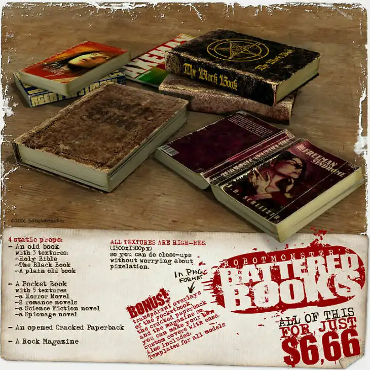 Robotmonster’s Battered Books_DAZ3DDL