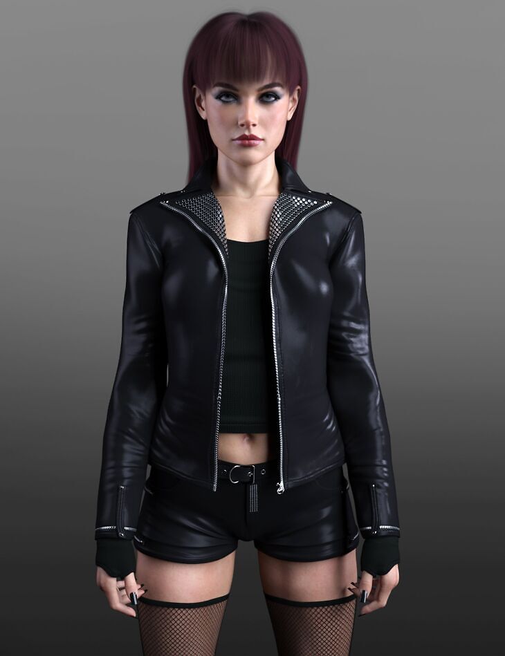 X-Fashion Punk Leather Outfit Genesis 9_DAZ3D下载站