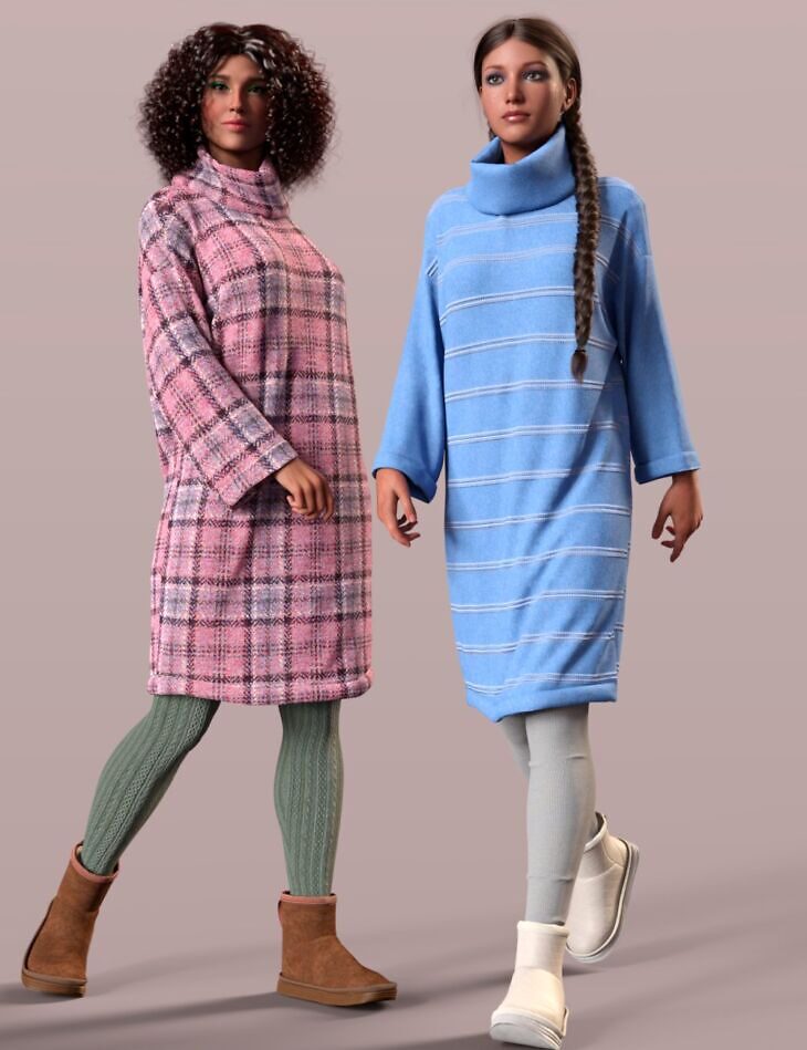 dForce Cozy Winter Outfit for Genesis 9, 8, and 8.1_DAZ3D下载站