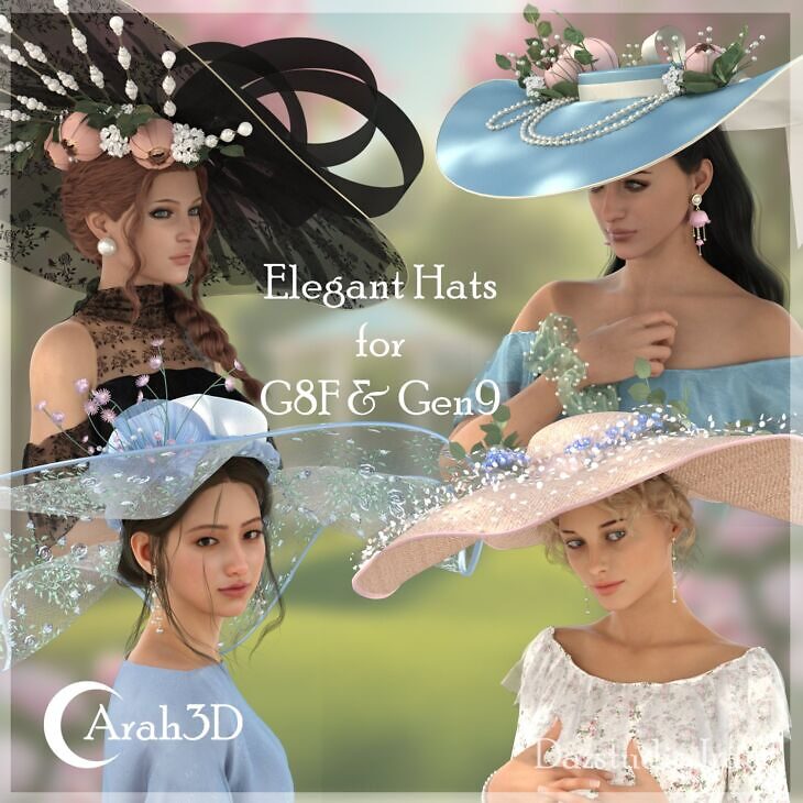 Arah3D Elegant Hats for G8F and G9_DAZ3DDL