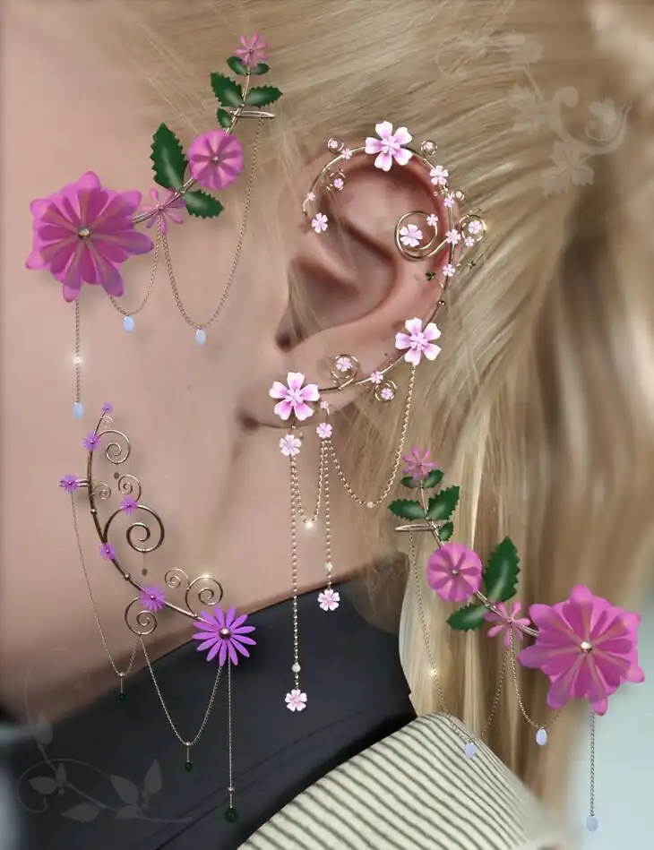 Floral Earcuffs for Genesis 9 and 8 Female_DAZ3DDL